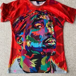 Colorful 2Pac Shakur Exercise Tshirt Men’s Size L Form Fitting Muscle T